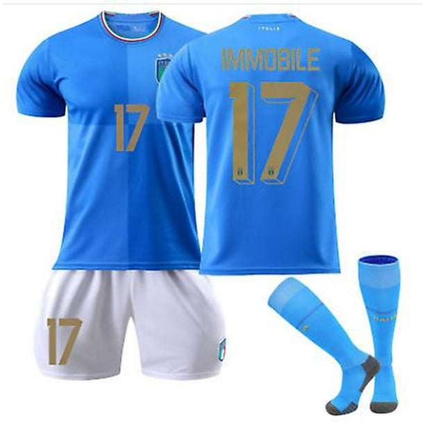 22Bule 17B Conjunto de uniformes de fútbol para hombres y mujeres Chiesa 14 # Immobile 17 # Jersey deportivo para niños Jersey de equipo de fútbol juvenil Traje para niños y niñas esquí esquí Gafas de esquí