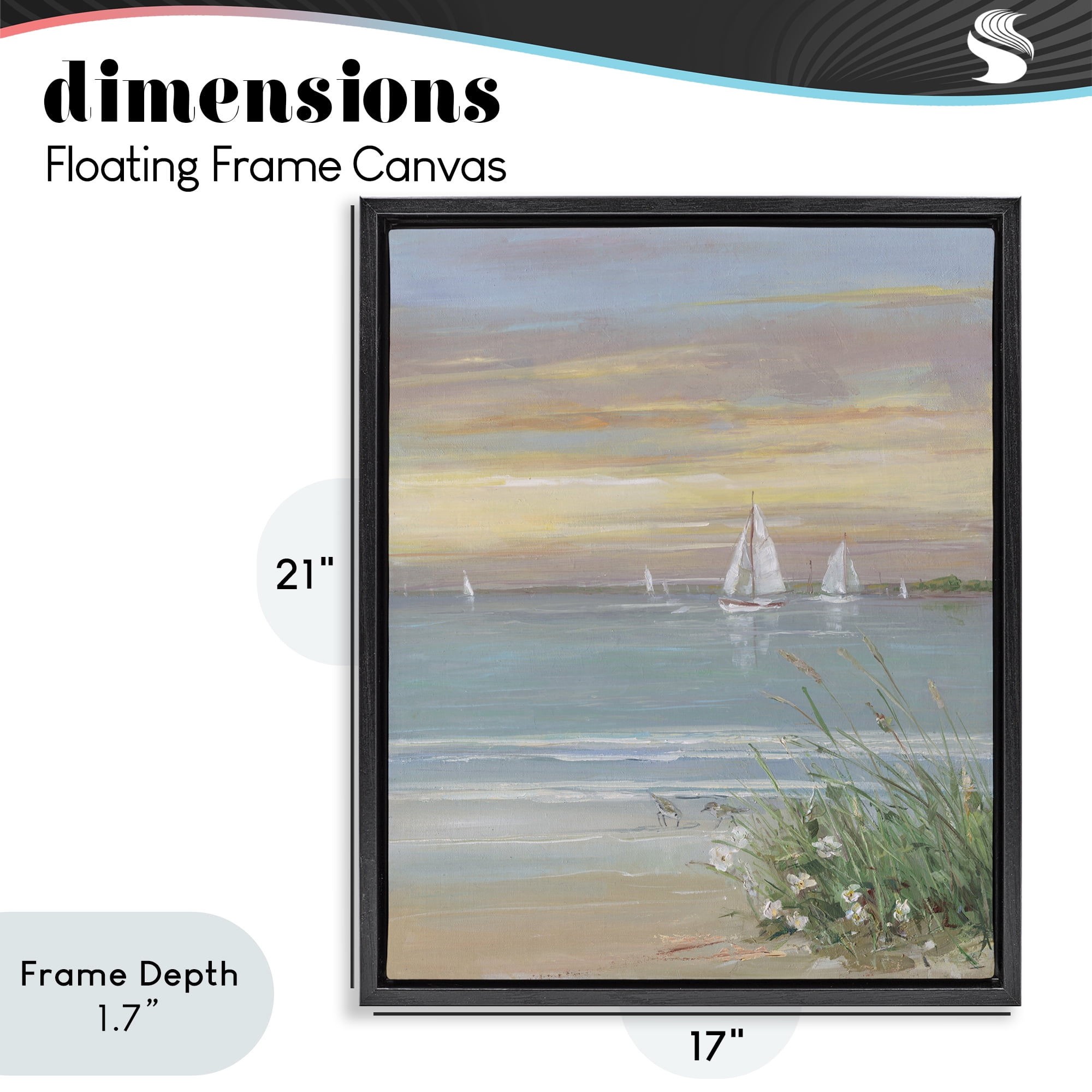 Stupell Industries Sailboats Beyond Sandy Shore Black Framed Floater Canvas Wall Art, design by Sally Swatland