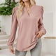 thumbnail image 2 of Top de manga larga con cuello en V y tejido jacquard para mujer - Camiseta holgada de color liso, 2 of 6