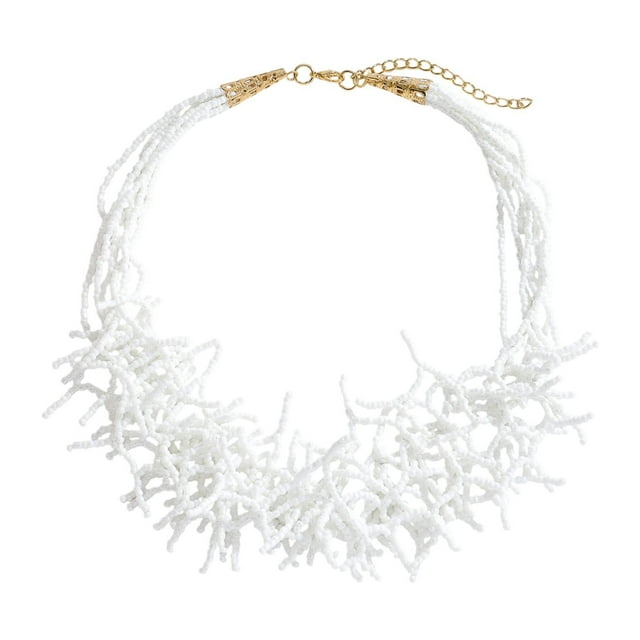 Xuanheng Collier de Perles de Rocaille 18 Pouces Collier Tendance Bijou Cadeau de la Saint-Valentin pour Elle Blanc