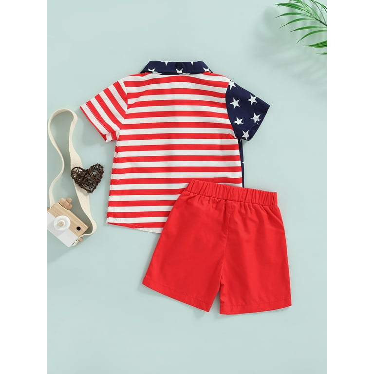 Qtinghua Toddler Baby Boy Short Sleeve Striped T-Shirt Top Shorts Outfit