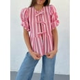 thumbnail image 5 of Aojekbee Women's Spring Summer Casual Shirts 3/4 Sleeve O Neck Solid Color/Striped Blouse, 5 of 10