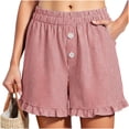 thumbnail image 2 of CHGBMOK Womens Linen Striped Shorts Ruffle Casual Athletic Shorts Comfy Short Pants with Pockets Summer Beach Vacation Outfits, 2 of 6