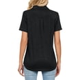 thumbnail image 5 of ZXSXSY Women Lapel Collar Short Sleeve Solid Color T-Shirt with Pocket, 5 of 7