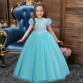 thumbnail image 2 of Gubotare Flower Girl Dress for Weddings Girls Short Sleeve Dress Casual Dresses Twirly A-line Skater Dress for School Party (Blue,Size 6-7 Years), 2 of 5