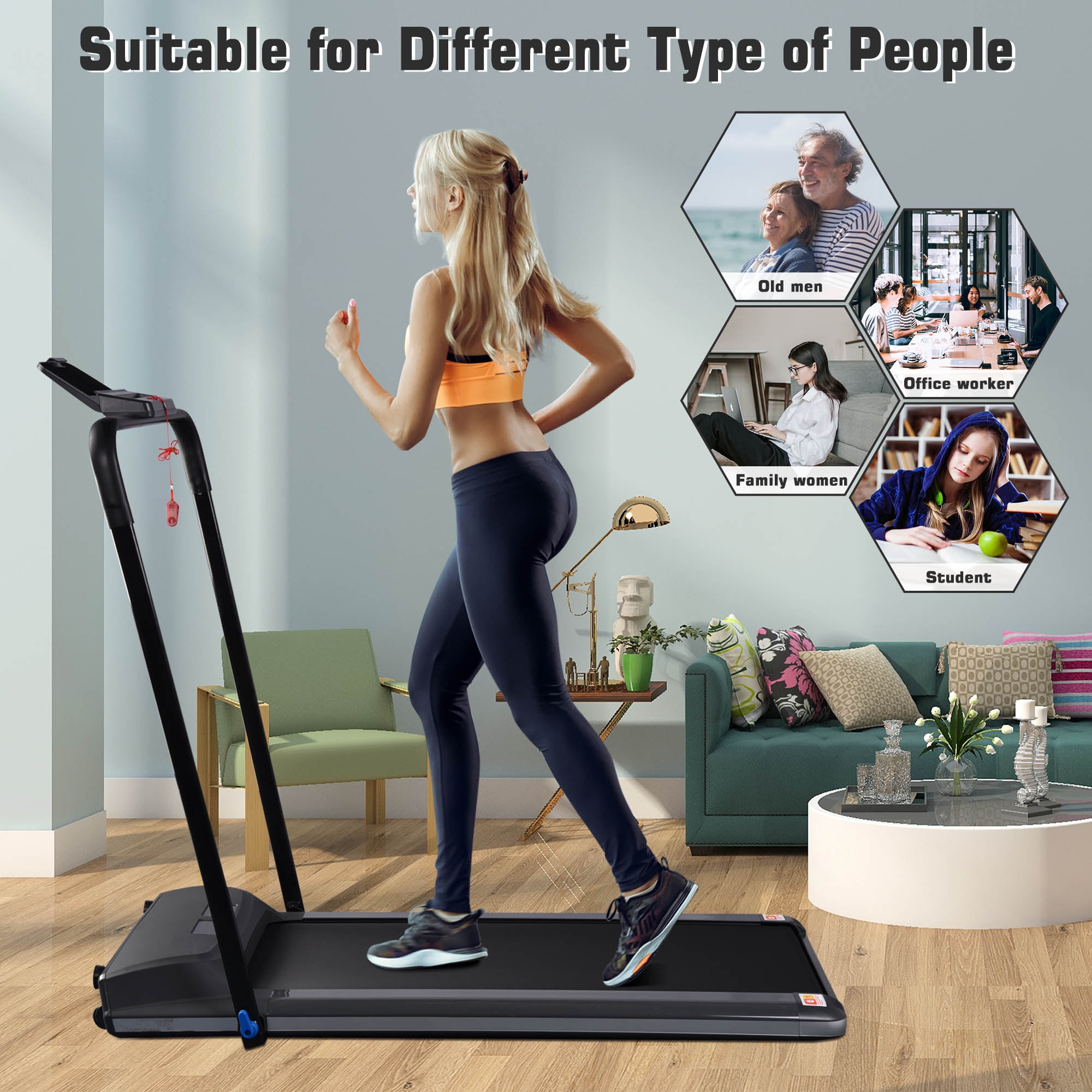 Yescom Folding 2 in 1 Treadmill Compact Under Desk Treadmill Motorized Running Jogging Machine for Home Office Walmart
