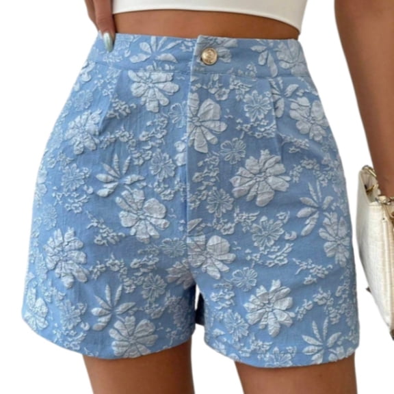 Women’s High Waisted Floral Denim Shorts, Summer Casual Jean Shorts