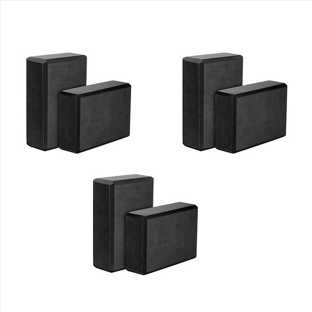 Paquete de 6 Bloques de Yoga, 23 X 15 X 7,6 cm Bloques de Yoga de Espuma EVA de Alta Densidad para Ejercicios, Respetuosos con el Medio y Livianos, Negro