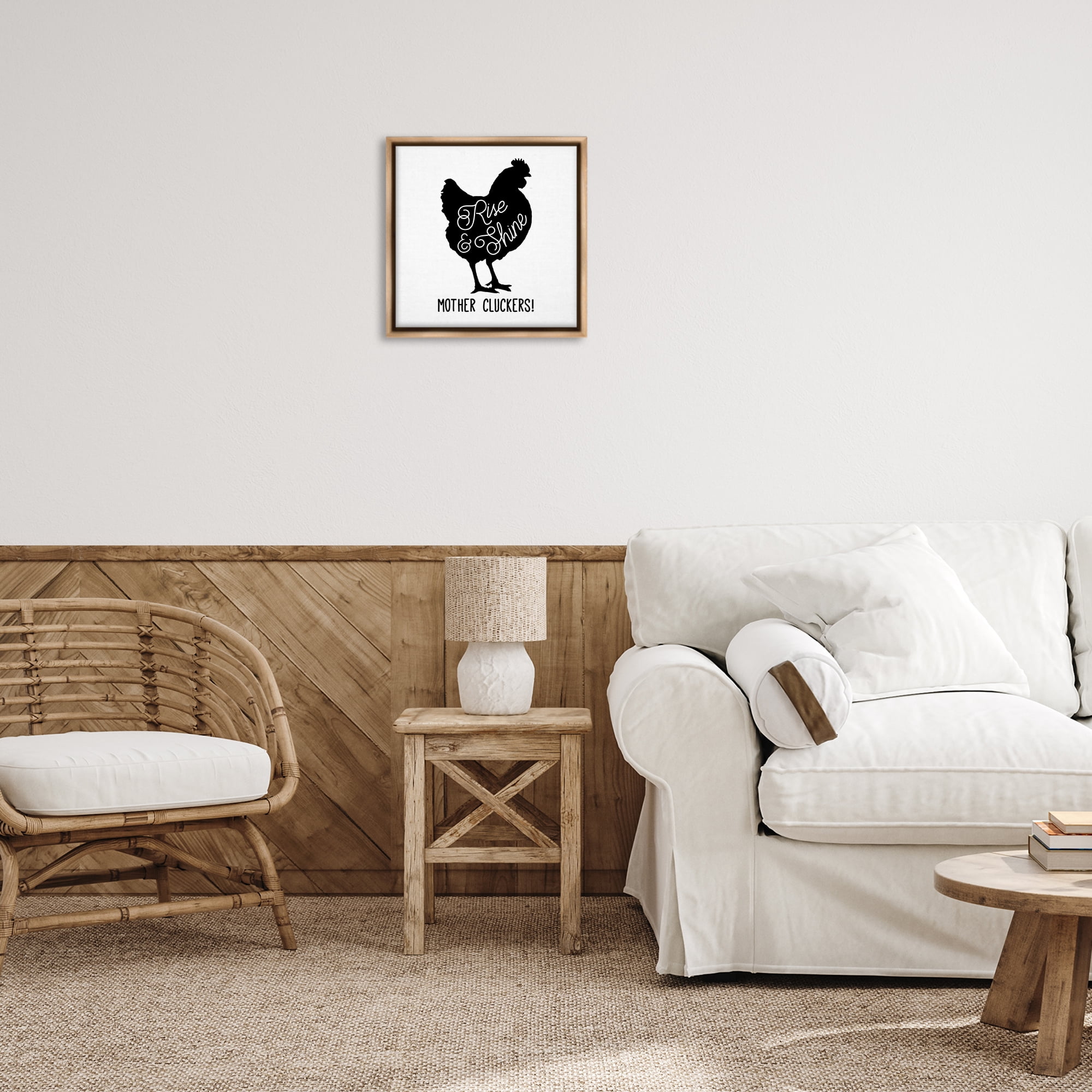 Stupell Industries Sassy Rise & Shine Rooster Animals Painting Brown Floater Framed Canvas Art Print Wall Art, 18 x 18