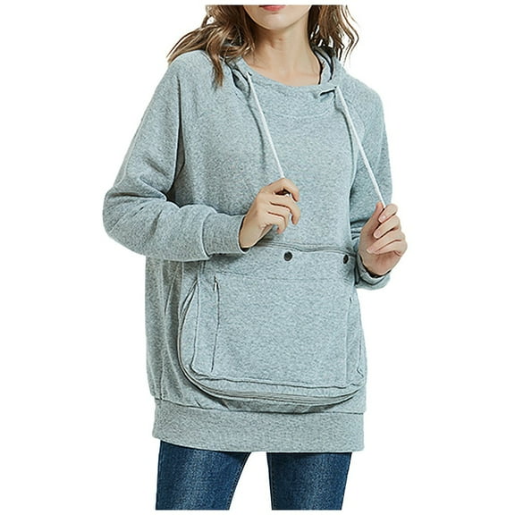 Lindreshi Long Sleeve Shirts for Women Fashion Women's Big Pocket Long Sleeves Hooded Sweatshirt Blouse Tops Features