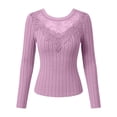 thumbnail image 5 of Qiggri Women's Lace Neck Long Sleeve Top,Ribbed Knit Blouse,Casual Slim Fit Floral Lace Sheer Shirt for Fall Winter, 5 of 6