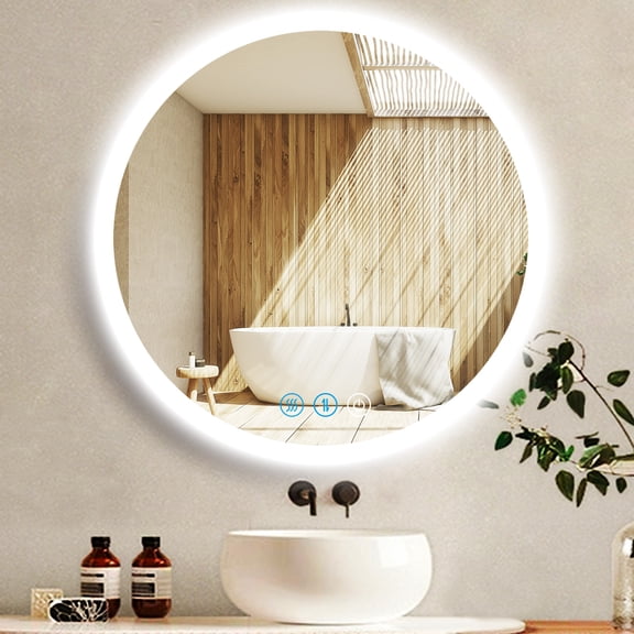 Backlit Round 20" Bathroom Mirror with Lights Antifog Smart Backlit Circle Vanity Mirror with Lights Anti-Fog 3 Colors Dimmable Memory