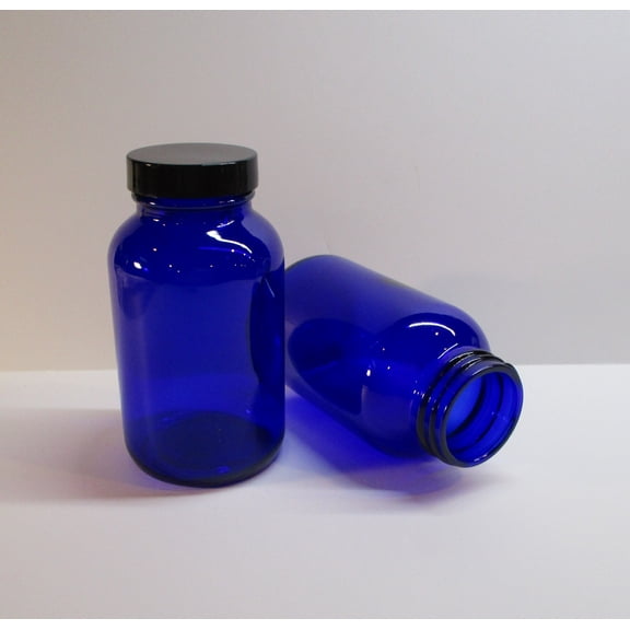 Medicine Packer Bottles 4 Ounce 120cc Heavy Blue Glass Included Caps Package of 12 Units Pharmaceutical Grade Item