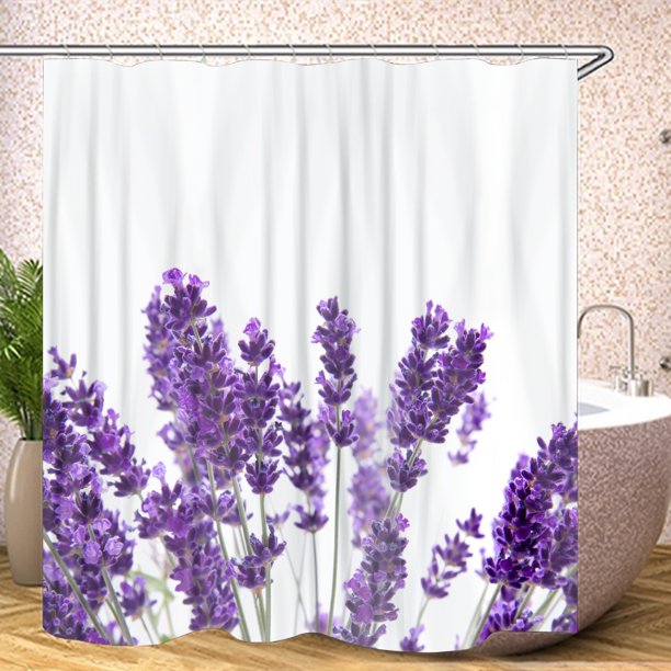 Ink Painting Shower Curtain Set Grey Floral Fabric Bath Curtain 12