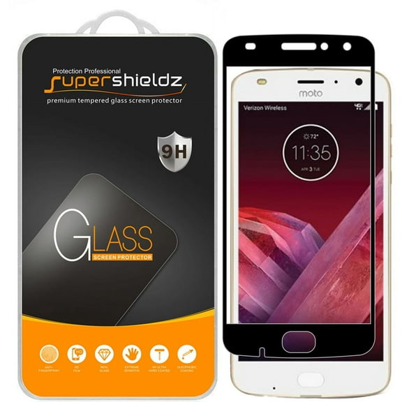 (2-Pack) Supershieldz Designed for Motorola "Moto Z2 Play" [Full Screen Coverage] Tempered Glass Screen Protector, Anti-Scratch, Anti-Fingerprint, Bubble Free (Black Frame)