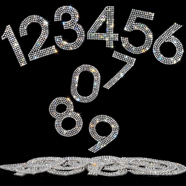 Locacrystal 40 piezas de stickers de números con pedrería brillante de 5,7 cm