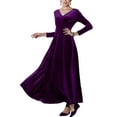 thumbnail image 2 of Innerwin Robe Ligne A Couleur Unie Femmes Robes Maxi Vacances Manches Longues Ample Violet G, 2 of 4