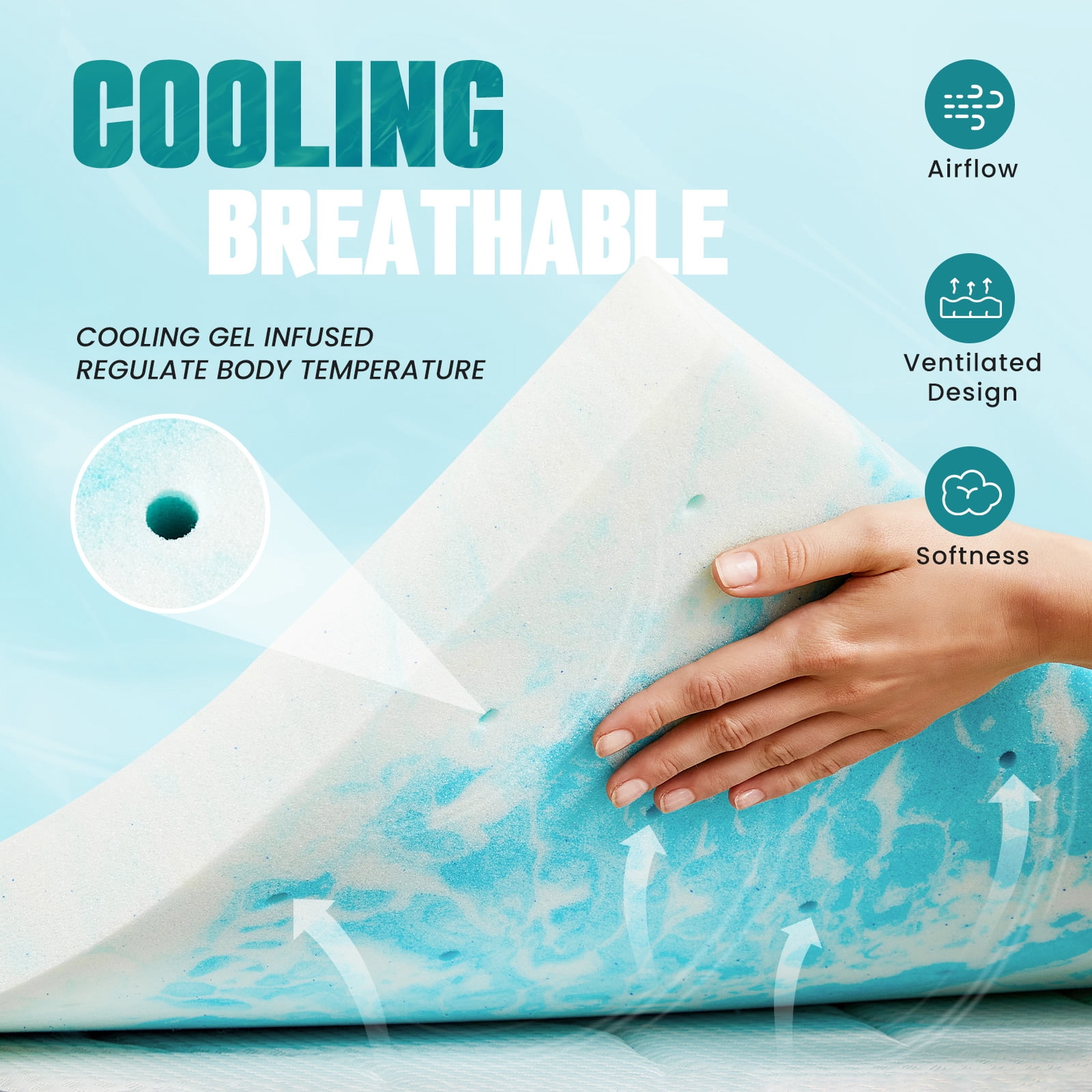 JIOABL 2-Inch Memory Foam Mattress Topper with Cooling Gel, CertiPUR-US Certified, Pressure Relief & Breathable Comfort Bed Topper, Full Size