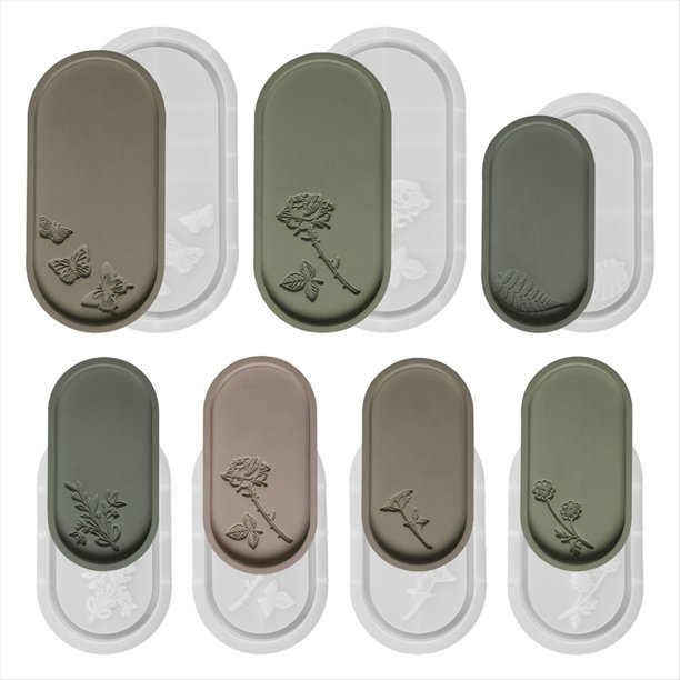 7 Piezas Bandeja de Almacenamiento Ovalada Molde de Silicona de Cemento DIY Flor Mariposa Tallado Posavasos Molde de Yeso de Hormigón de Resina