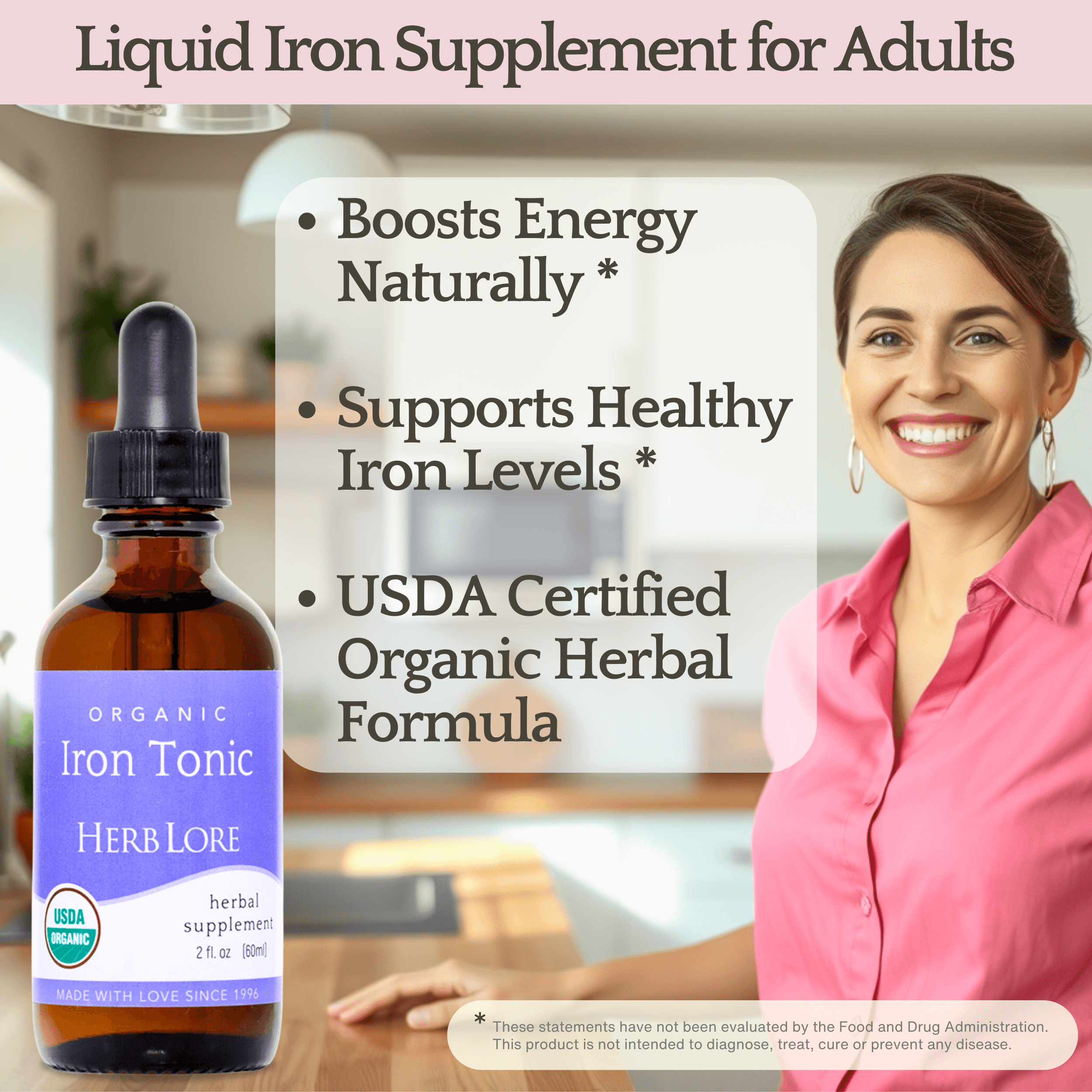 Herb Lore Organic Iron Tonic Tincture – Liquid Iron Drops for Women and Men – Non Constipating, Easy on Stomach, Plant Based, Vegan & Alcohol Based (2 fl oz)