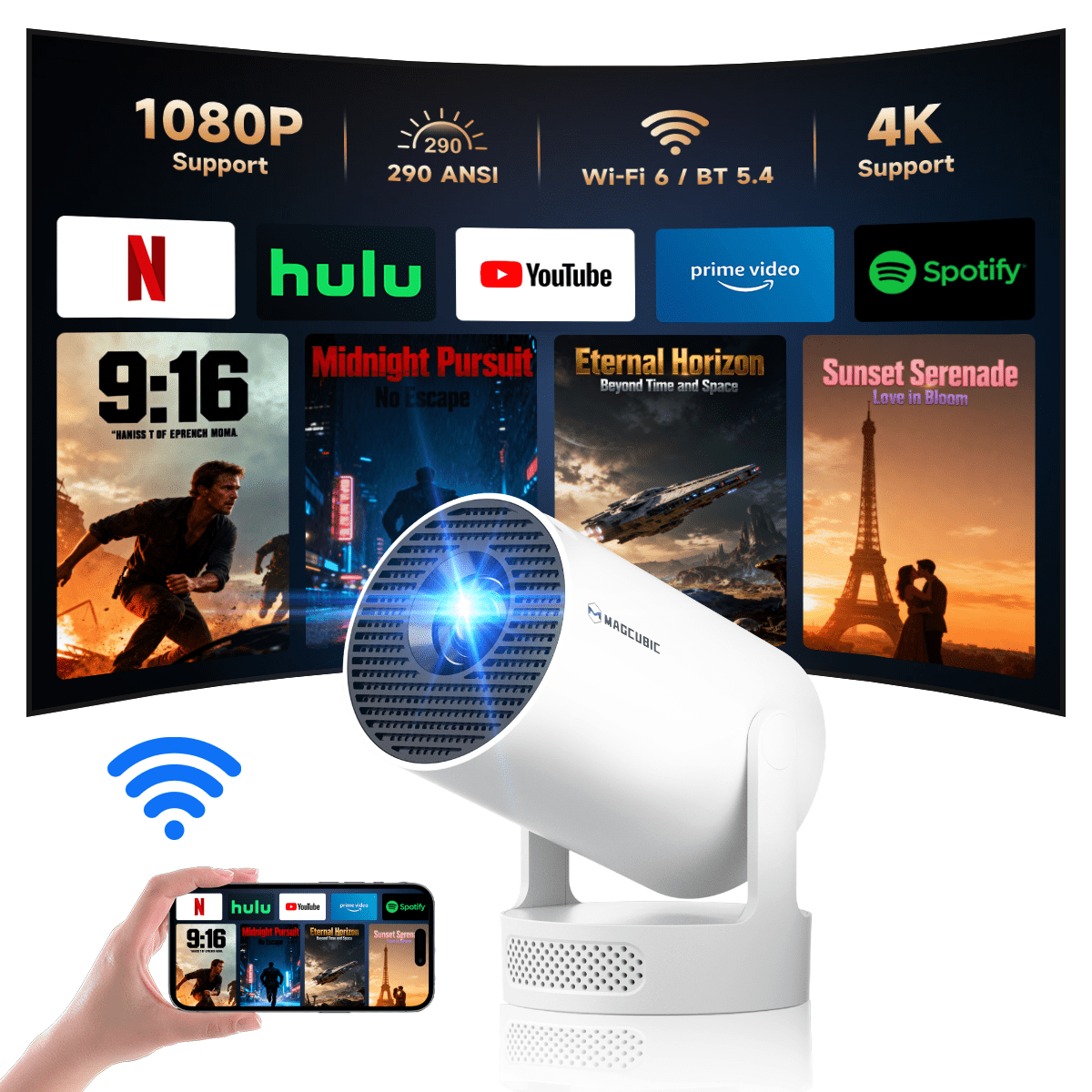 JENBIZZ ini Proyector 4K 1080P Android 11, WiFi 6, Bluetooth 5.0, Pantalla de 130 Pulgadas JENBIZZ ini Proyector 4K 1080P Android 11, WiFi 6, Bluetooth 5.0, Pantalla de 130 Pulgadas