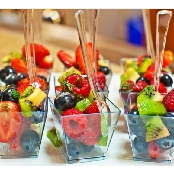 Acrylic Fruit Favor Cups w/Mini Plastic Forks or Spoons