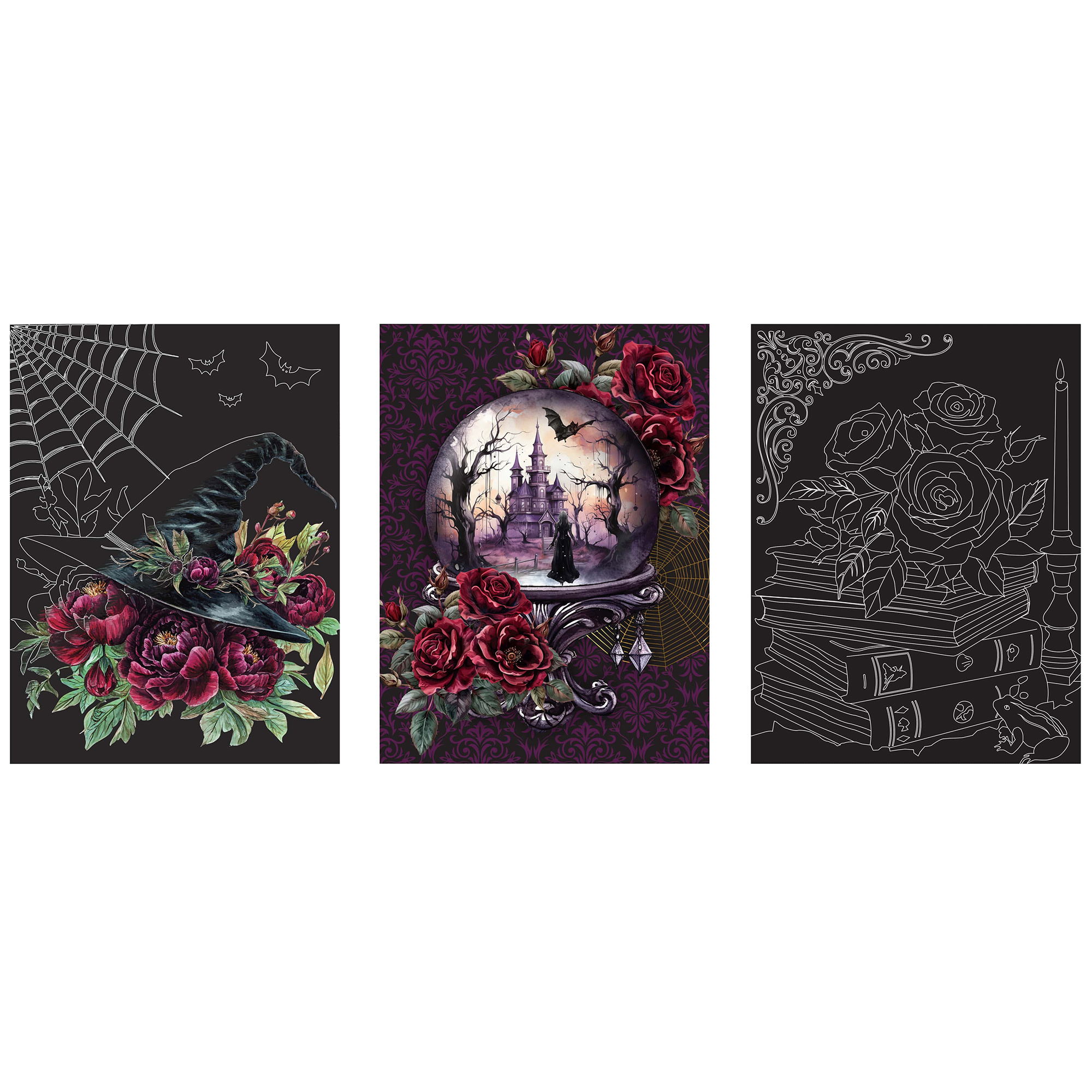 Brea Reese: Scratch Art Paper Pad - Witching Hour - 6 Designs, Guided Art, Metallic Accents, Stylus & Brush, Perforated 9x12" Pages, DIY Adult Craft
