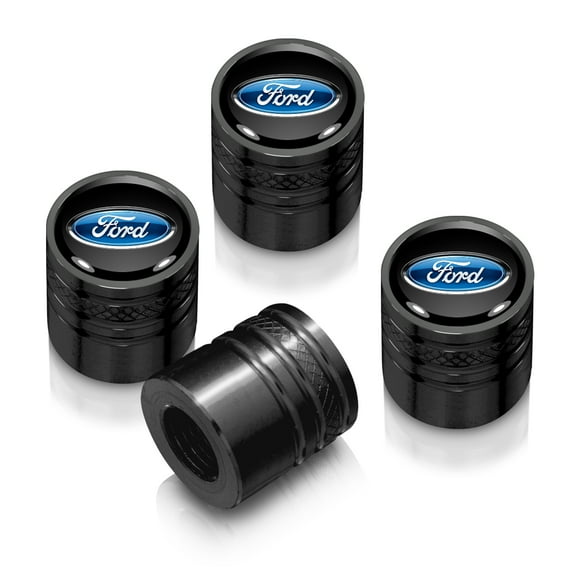Ford Logo in Black on Black Cylinder-Style Premium Anodized Aluminum Tire Valve Stem Caps - Set of 4