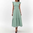 thumbnail image 2 of Vestido largo con mangas con volantes y pliegues para mujer - Extralargo informal con bolsillos, 2 of 8