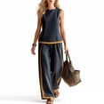 thumbnail image 4 of Womens Going out Outfits Women's Cotton Linen Travel Set Color Block Sleeveless Tank Tops with Wide Leg Pants Lightweight Flowy Summer Beach Vacation Outfits Dark Gray L, 4 of 7