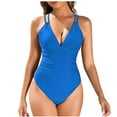 thumbnail image 2 of UPPADA Plus Size Bathing Suits for Curvy Women One Piece Bathing Suit Tummy Control Cute One Piece Swimsuit Standard Shoulder Strap Full Coverage Bathing Suits Blue,XXL, 2 of 3