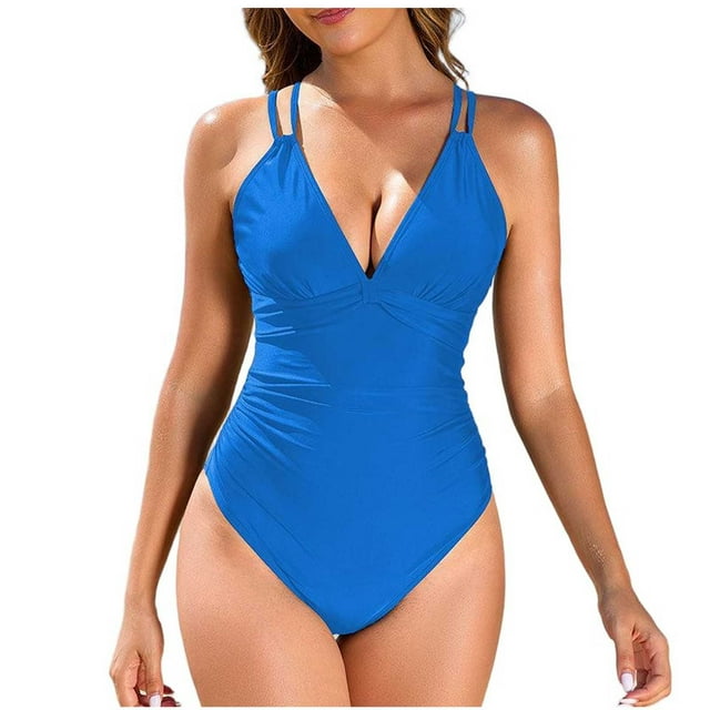 Ohufall Womens Bathing Suits One Piece Tummy Control Plus Size Bikini Bathing Suit for Women Solid Swimsuits