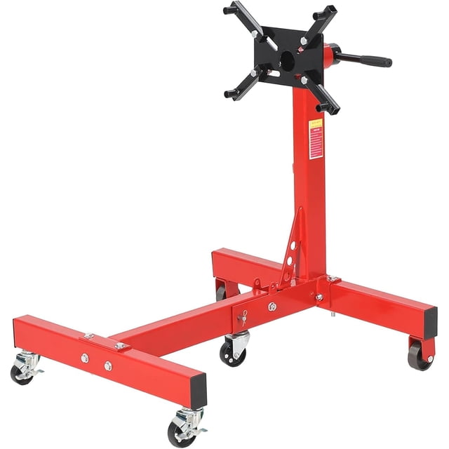 1500 LBS Engine Stand Heavy Duty Foldable Rotating Engine Stand with 360 Head 4 Adjustable Arms and 5 Casters for Auto Repair Red