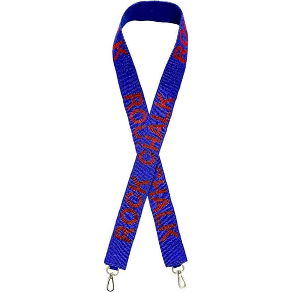 Lashicorn Beaded Purse Strap Kansas College Game Day Red & Blue Chalk Clear Handbag Replacement Strap Stadium Football University 49 x 1.75 Gold Hardware Clips