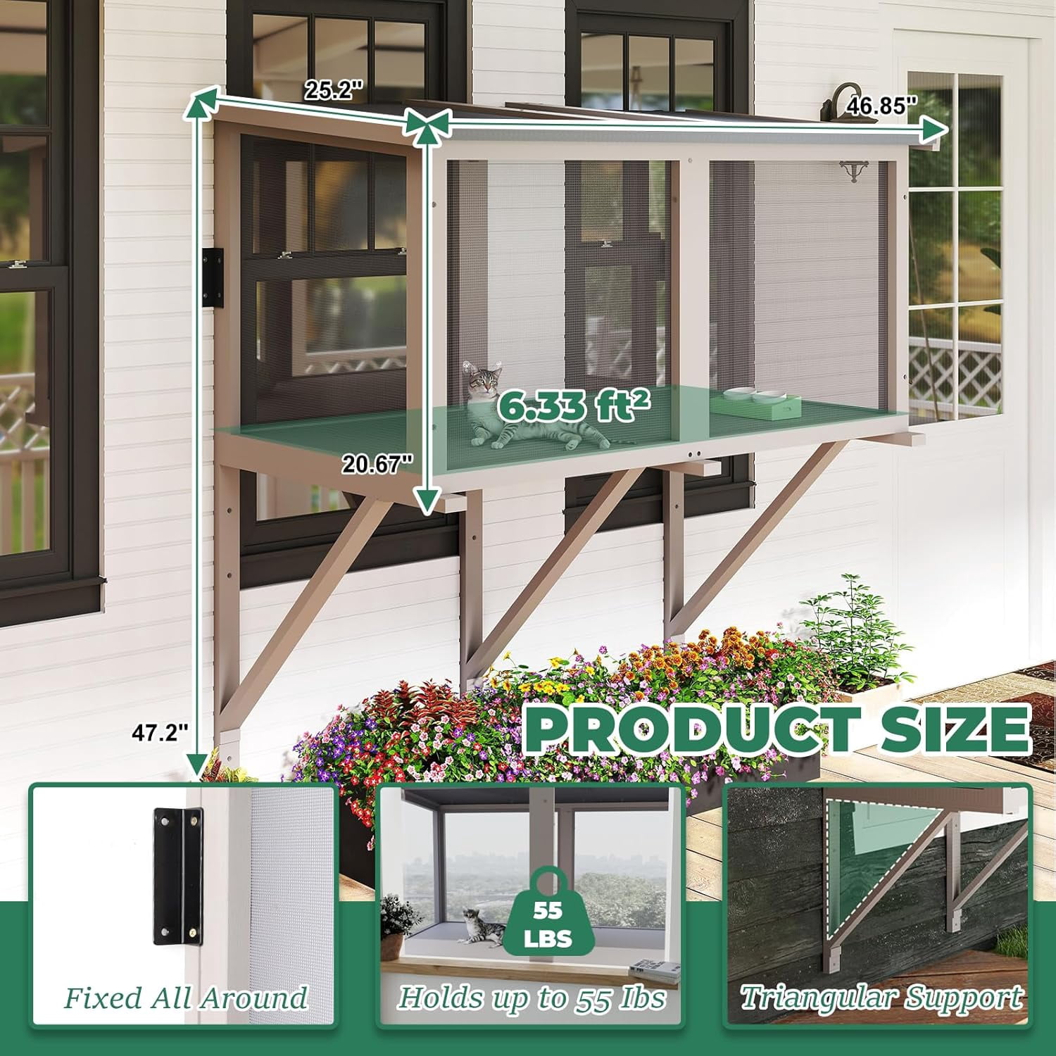 Petsblublu Expandable Catio Cat Window Box, Outdoor Cat House Hammock