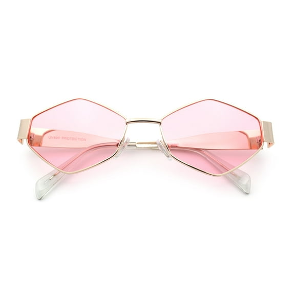 Hipster Diamond Shape Hustler Metal Rim Retro Fashion Sunglasses Gold - Pink