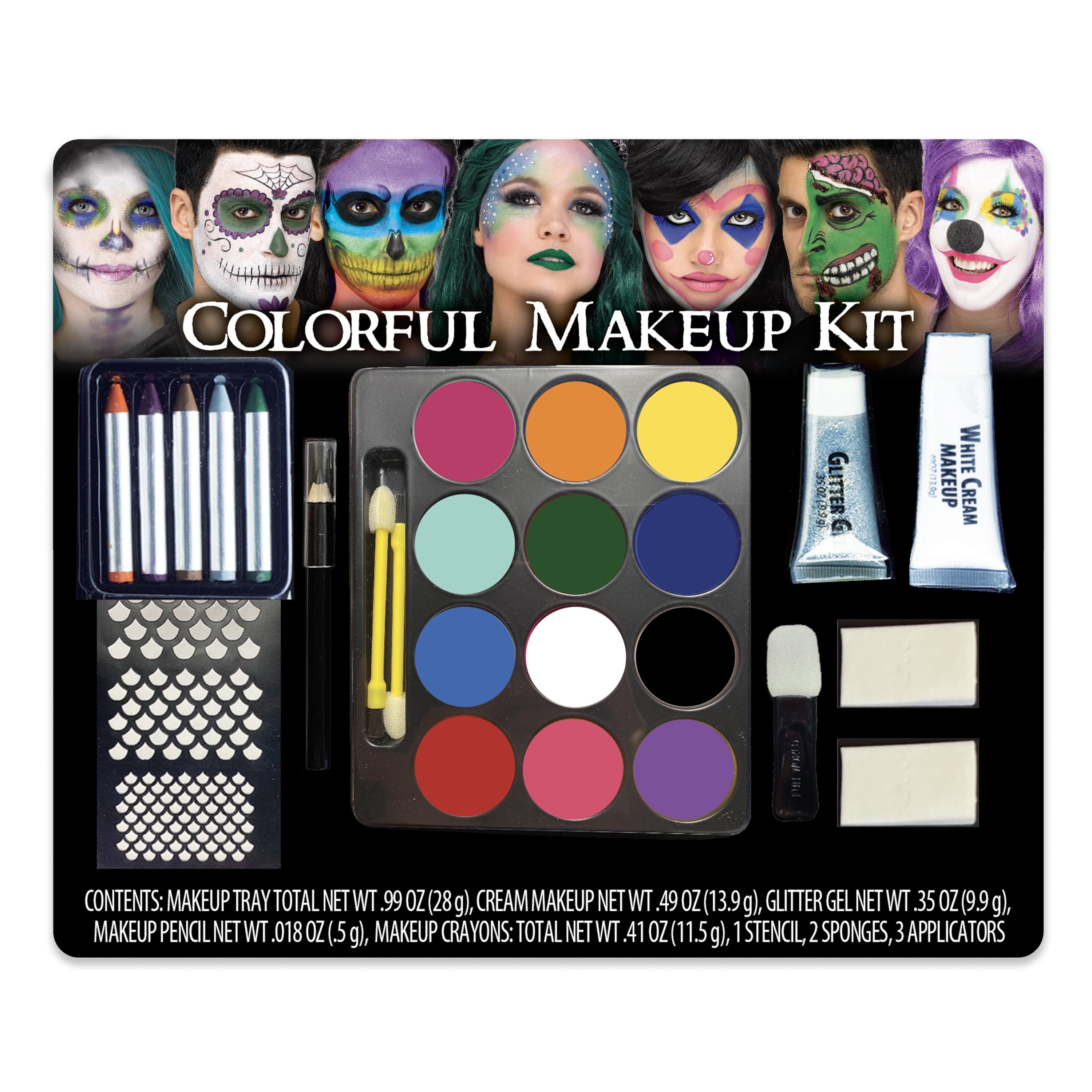 Fun World Halloween Costume Face Paint Colorful Colossal Makeup Kit, Ages 8 and Up
