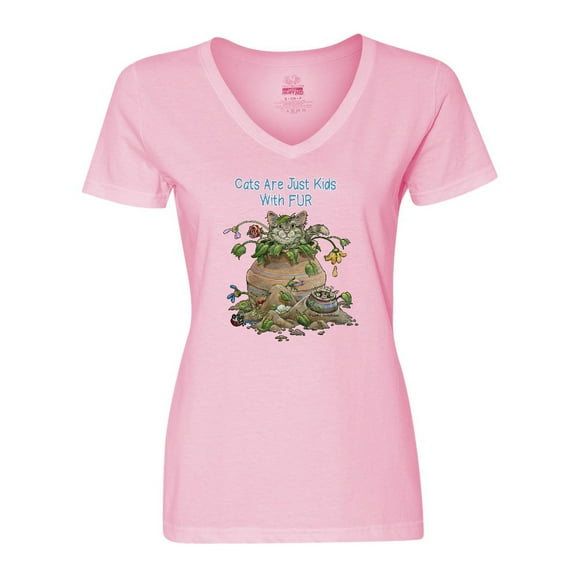 Inktastic Cats Are Just Friends with Fur Cat in Flower Women's V-Neck T-Shirt