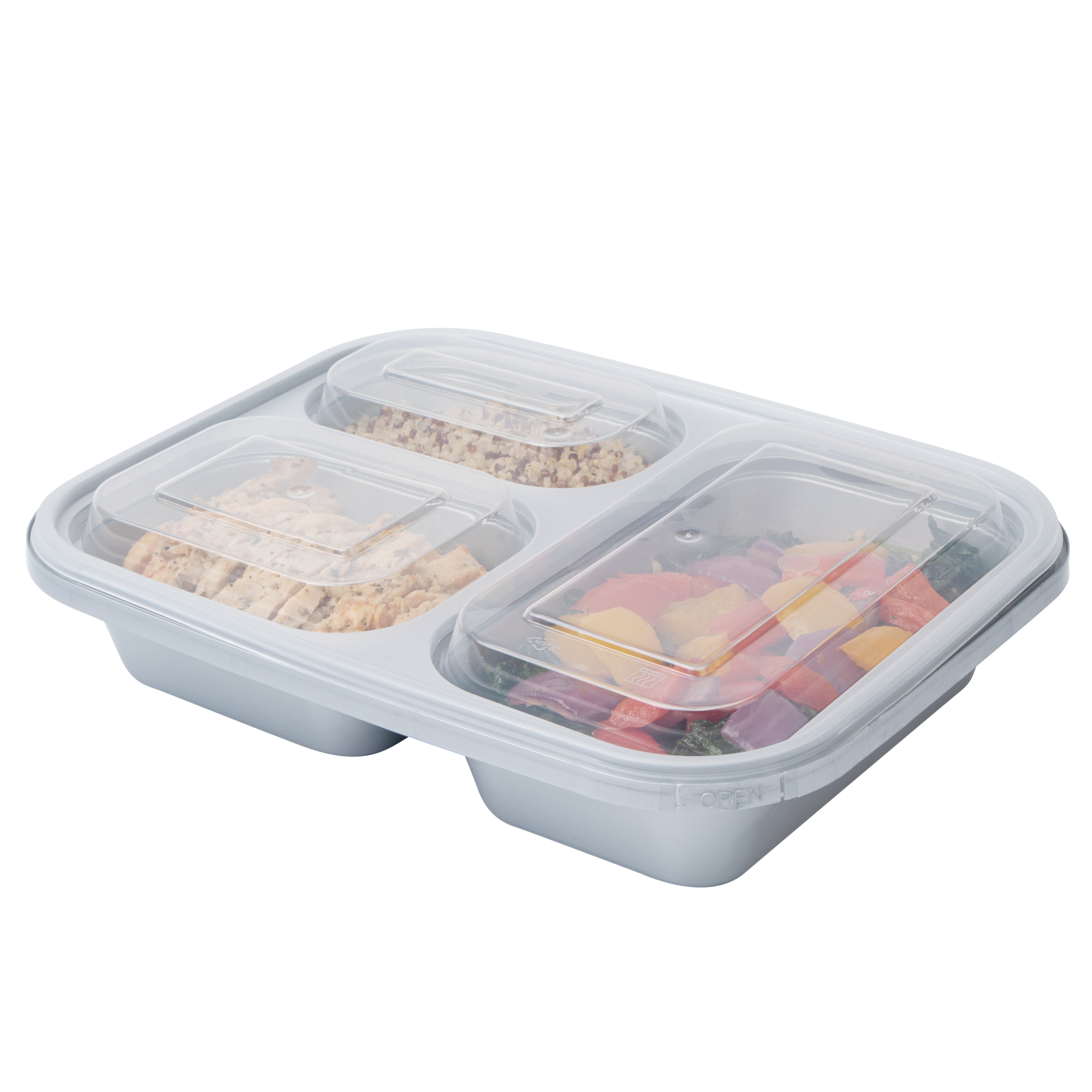 Restaurantware Futura 32 Ounce Meal Prep Containers with Lids, 100 Microwavable to Go Containers - Insert Sold Separately, Disposable, Silver