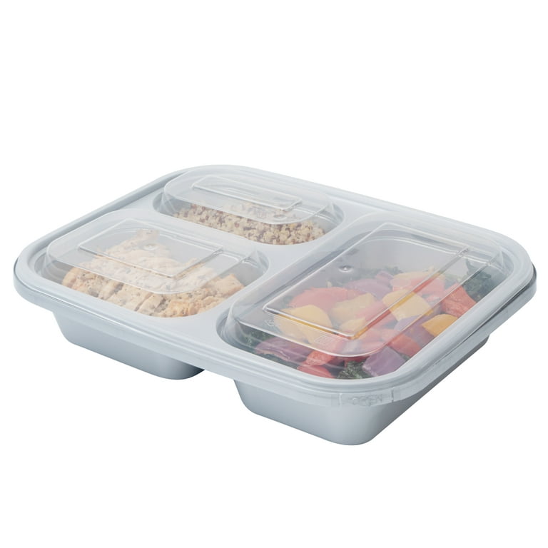 30 oz Double Compartment Plastic Disposable Food Containers (50 Pack)