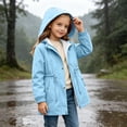 thumbnail image 6 of vdgthytj Rain Jacket for Girls Full Zip Snap Button Long Sleeve Waterproof Hooded Jackets Drawstring Waist Outdoor Outerwear(11-12 Years,Light Blue), 6 of 8