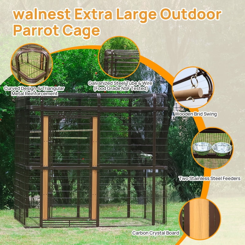 Walnest 87 inch Large Walk in Iron Aviary Bird Cage with 2 Feeding Bowls,Birdcage for Macaws Canaries Parrots Budgie Lovebirds(Brown)