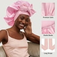thumbnail image 3 of Zhuge Gorro de seda satinada para dormir para mujer, gorro grande para el pelo, gorro para dormir por la noche, bufanda envolvente para mujer, trenzas, cabello rizado con banda para atar (rosa), 3 of 4