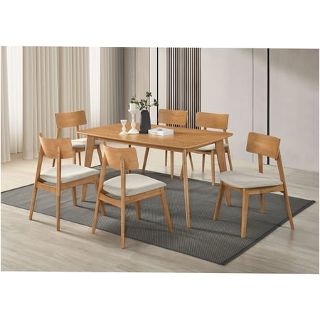 JERFIT 7-Piece Farmhouse Dining Set with Upholstered Chairs Natural Wood Table and 6 Side Chairs for Dining Room