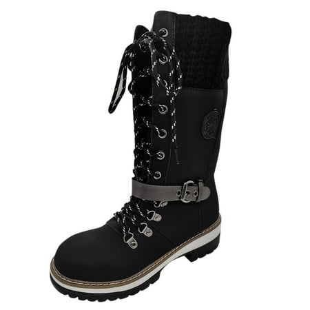 

EUHDSSDE Womens Ladies Heels Lace Up Round Toe Solid Boots Shoes