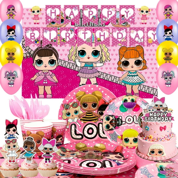 Surprise Doll Birthday Party Supplies, Surprise Doll Party Decorations & Tableware sets - surprise Doll Plates Tablecloth Cups Backgdrop Banners Cake Toppers etc. Kids Surprise Doll Party supplies