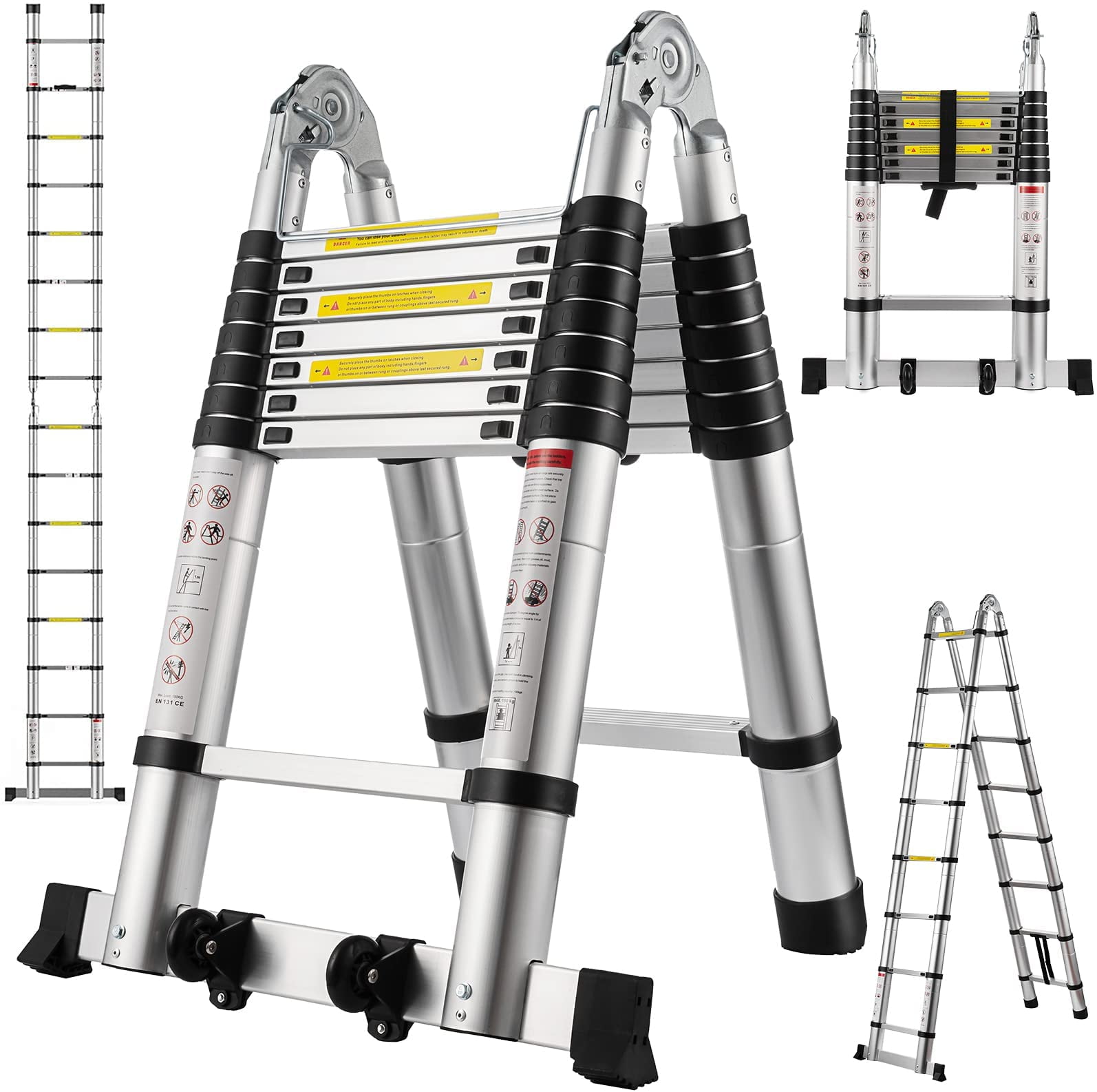 16.5FT Aluminium Ladders Telescoping Multi-Purpose Extension Ladder Anti-Slip US 