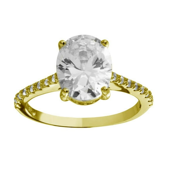 Oval Center Cubic Zirconia Solitaire Ring Gold-Tone Plated Sterling Silver Size 5
