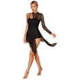 thumbnail image 2 of iiniim Women's Lyrical Dance One Shoulder Long Sleeve Lace Mesh Splice Figure Skating Dresses Black S, 2 of 7