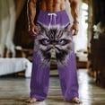 thumbnail image 1 of Ceisia Men's Loose Straight Leg Casual Pants Angry Cat Print Elastic Drawstring Waist Multi-Color Beach Vacation Pants Purple XXL Gifts, 1 of 5